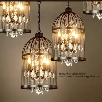 

Rural Crystal Chandelier Ceiling Fixture LED Droplight Dining Room Cage Lamp New