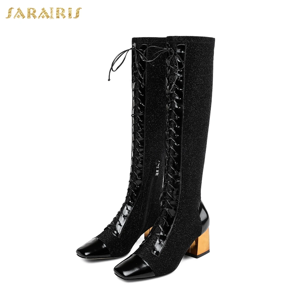 

SARAIRIS New Arrivals Wholesale Genuine Leather Riding Boots Women Shoes Woman Fashion Shoelaces Shoes Woman Knee High Boots