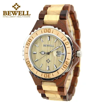 

BEWELL Men's Natural Wood Watch Brand To Display Date Fashion Casual Design Watch Model Sandalwood Men's Watch Gift Box 100BG