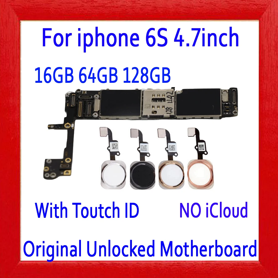 

100% Original unlocked for iphone 6S Motherboard With/Without Touch ID,for iphone 6S Logic boards with Full Chips,16gb 64gb 128g