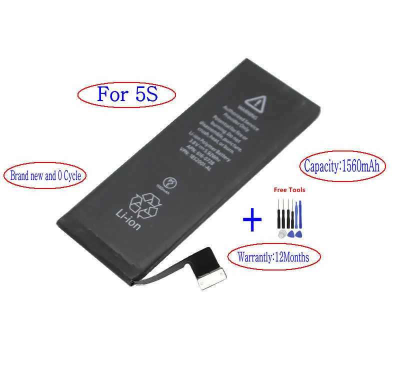 

1x 1560mAh 0 zero cycle Replacement Li-Polymer Battery For iPhone 5S 5 S Accumulator Batteries + Repair Tooks kit