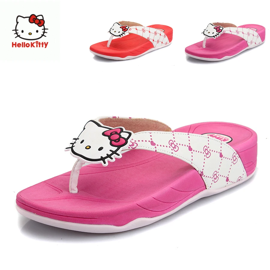 100 Original Hello kitty 2014 new brand name Women's Sandals Summer Beach Flip Flops Lady