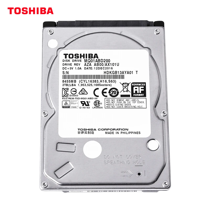 

TOSHIBA 2TB 2.5" Hard Drive Disk Internal HD HDD 5400RPM 128MB Cache 9.5mm SATA3 for Notebook Laptop MQ04ABD200