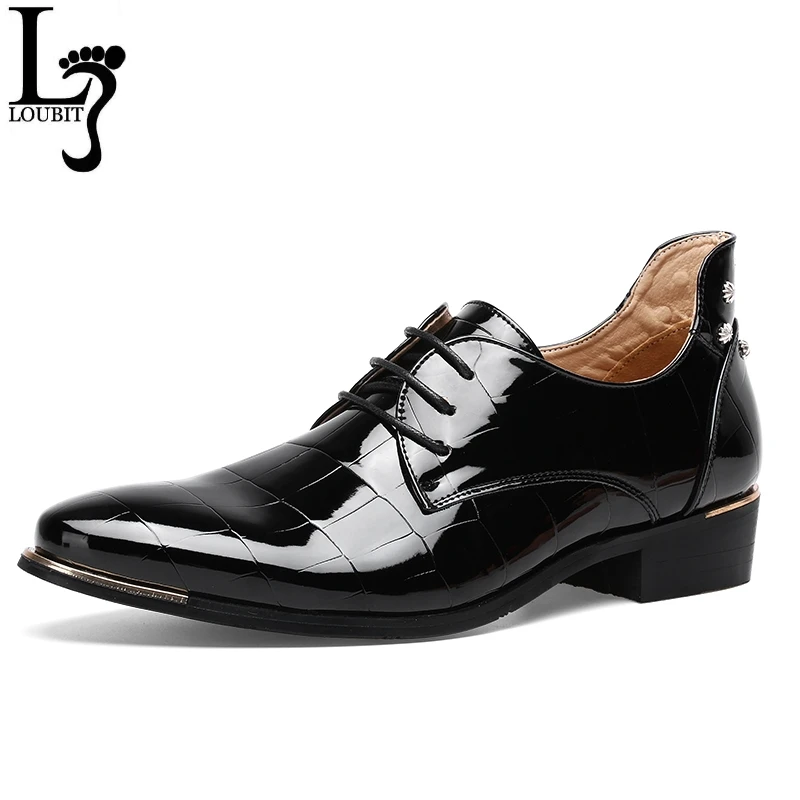 

Men's Patent Leather Dress Shoes Crocodile Embossed PU Leather Fashion Men Shoes Male Business Wedding Brogue Shoes