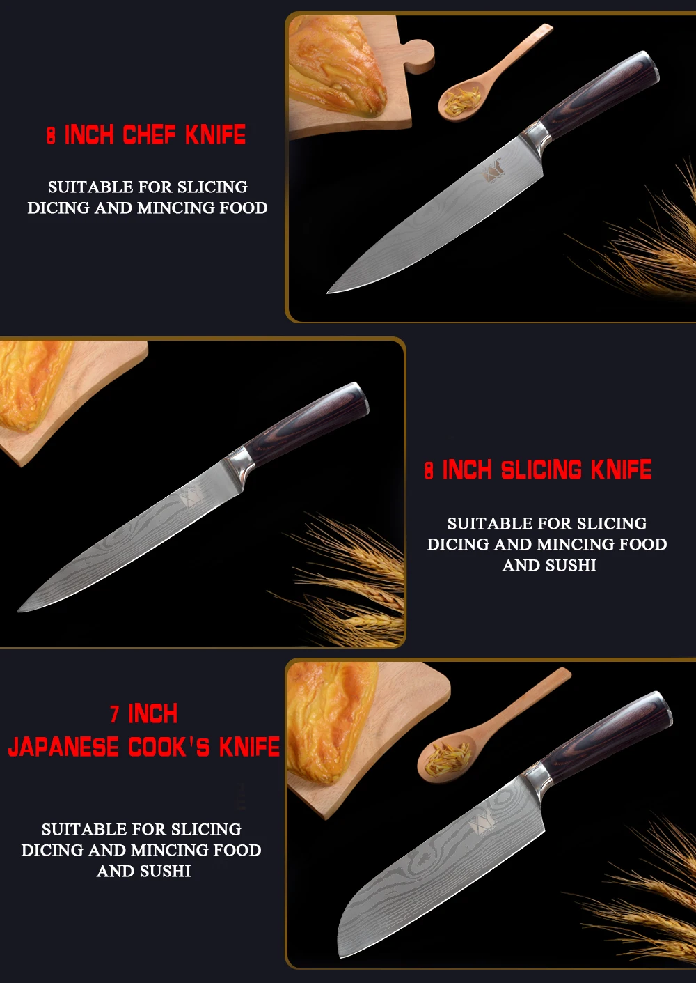 XYj набор Бытовых Кухонных Ножей, очень острое лезвие, нож для приготовления пищи 7Cr17mov, нож для нарезки сантоку, нож для очистки овощей