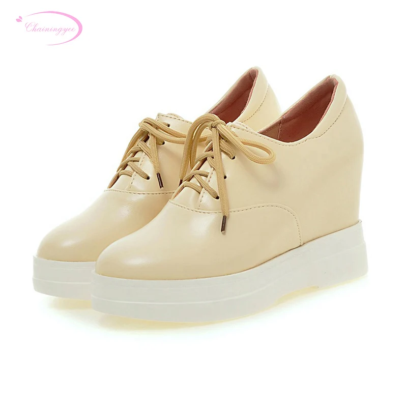

Chainingyee street leisure comfortable round toe pumps lace-up platform black beige red increasing high-heeled women's shoes