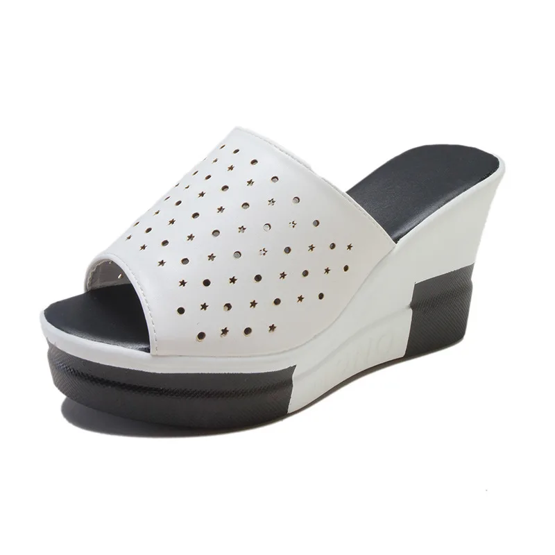 

2019 Summer Women's Shoes Wedges Shoes for Women Solid Color Non-slip Hollow Beach Slippers Fish Mouth Shoes Slippers EUR35-40