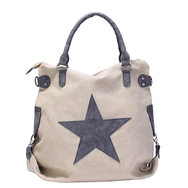 new fashion canvas women shoulder bag Pentagram Matte leather handbags Large capacity vintage style women bag 1