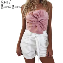 SheBlingBling летние сексуальные с открытыми плечами облегающие Женские топы из искусственного меха с бантом камзол трубчатые Топы без бретелек клубный бюстье