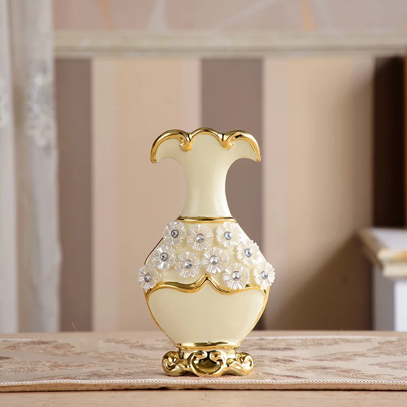 Luxury Morden Gold plated Diamond Flower Ceramic Vase Home Decor