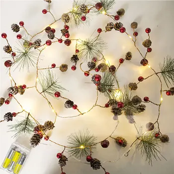 

2M 20LED Copper Wire Christmas Lights Indoor Garland Battery Powered Christmas Red Fruits Pinecone Fairy Cedar String Light MYC