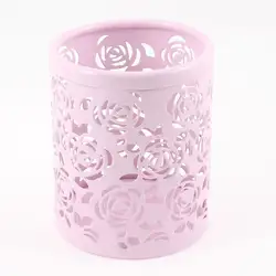 Ярко-светло-розовая полая Роза цветок узор металл ручка карандашный горшок держатель Органайзер