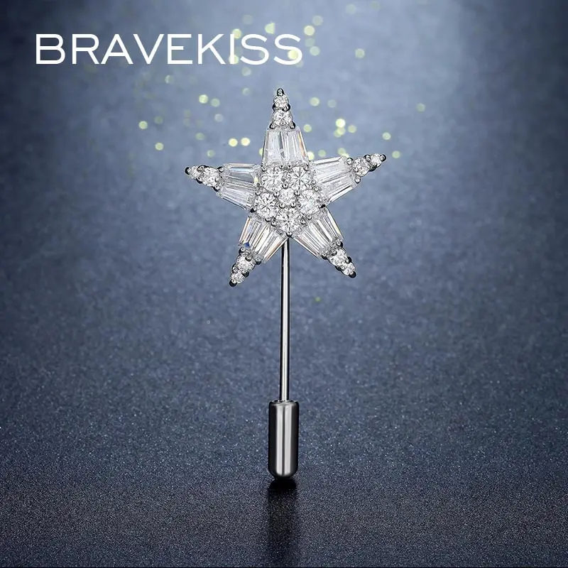 Брошь в виде звезды с прозрачным кубическим цирконием BRAVEKISS для женщин свадебные