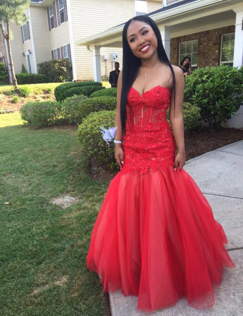 .y African Sweetheart Red Long Prom Dresses Mermaid 2016 