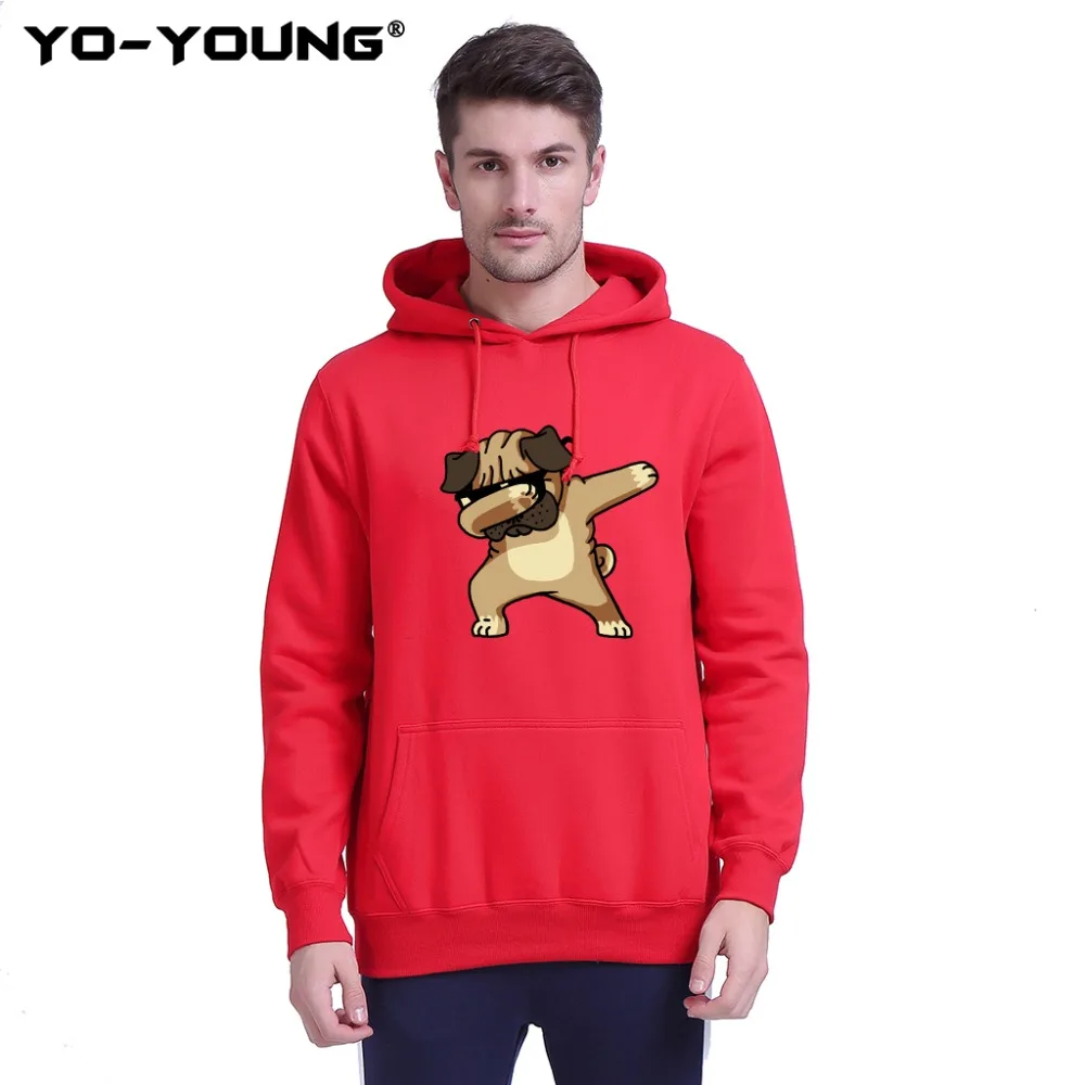 

Yo-Young Men Premium Hoodies Sweatshirts Funny Dab Dancing French Bulldog Design Quality Print Unisex Casual Streetwear