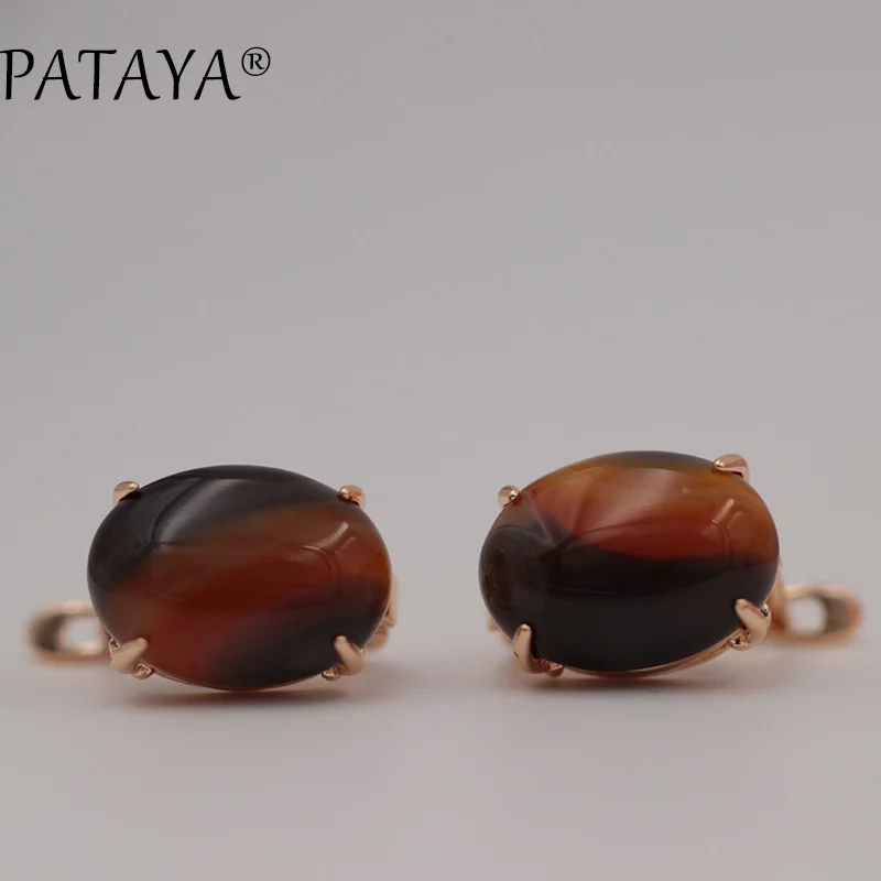 

PATAYA New Multicolor 585 Rose Gold Black Onyx Earrings Oval Natural Stone Dangle Earrings India Vintage Dream Wedding Jewelry