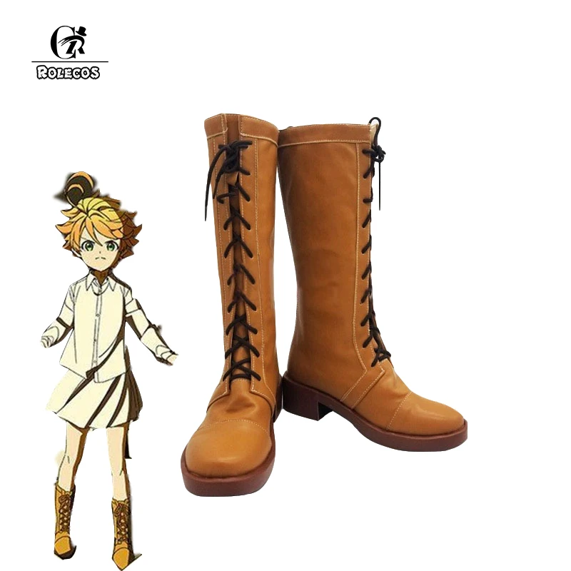 

ROLECOS Anime The Promised Neverland Emma Cosplay Shoes Emma Brown Boots Yakusoku no Neverland Cosplay Shoes for Women