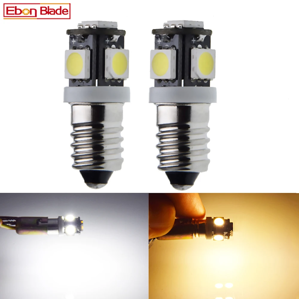 

Pair E10 led light bulbs 1447 Screw 3V 6V 12V 24V DC Instrument Indicator bulb 5SMD 5050 flashlight Torch Lamp White Warm White