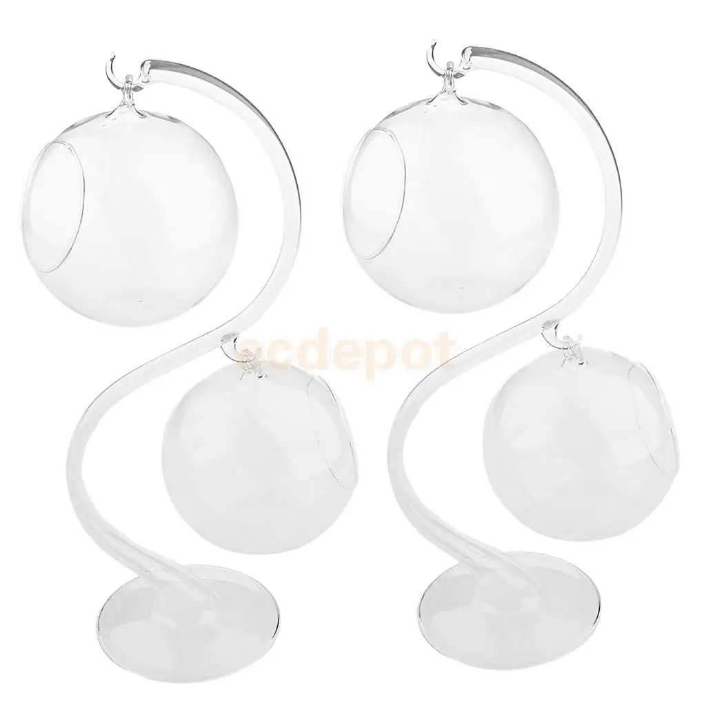 

2Sets Hanging Glass Flowers Plant Vase Plant Pot Terrarium Container With Support Stand For Home Shop Decor