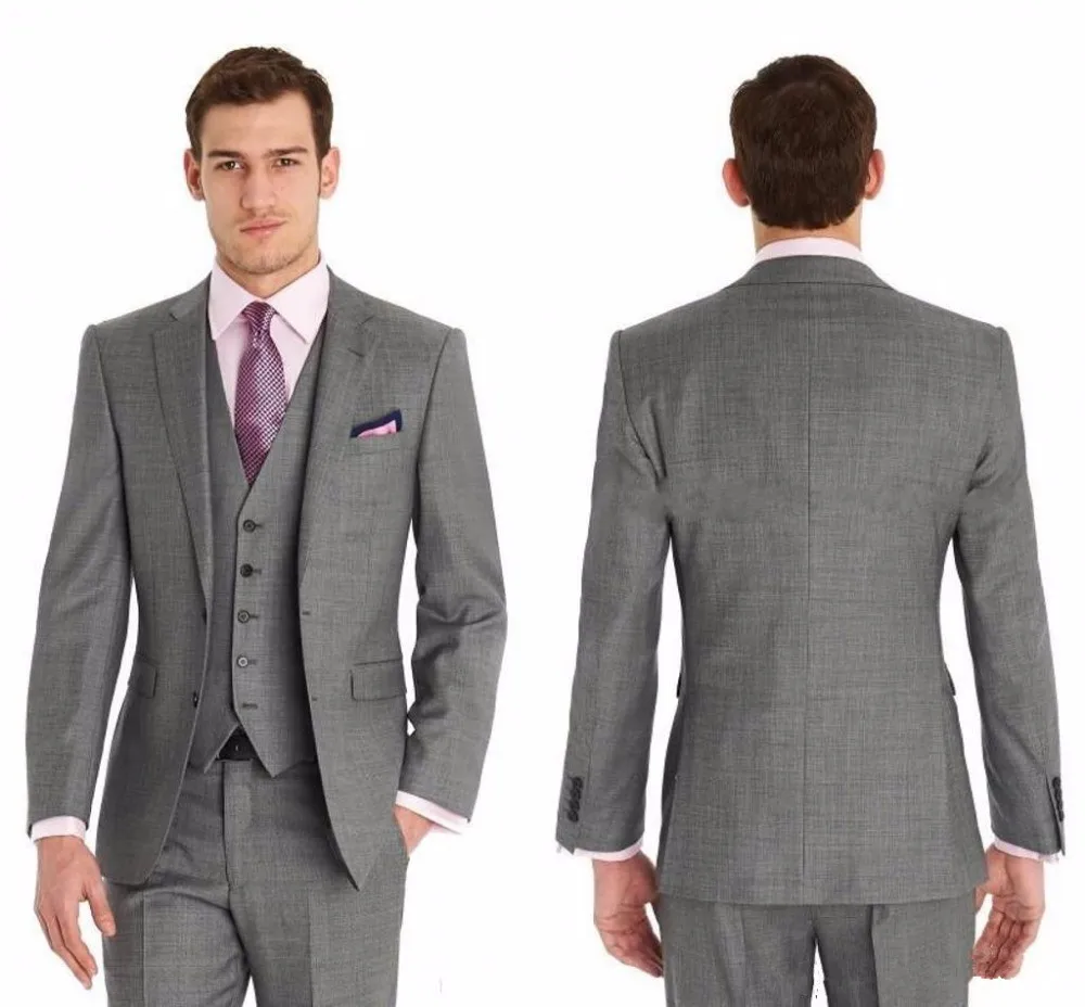 

2017 Grey Slim Fit Groom Tuxedos Side Slit Best Man Suit Wedding Men Suits Bridegroom (Jacket+Pants+Tie+Vest) Tailcoat Suits