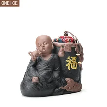 Маленький монах домашний чай caddy декоративная статуя фиолетовый песок чай домашнее животное Декоративная скульптура чай caddy статуя Будды