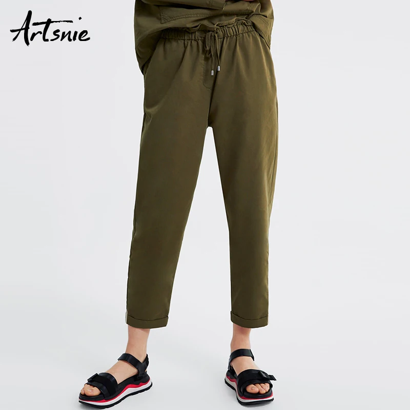 

Artsnie Army Green High Waist Drawstring Women Pants Summer 2019 Streetwear Casual Loose Pencil Pants Femme Trousers Sweatpants
