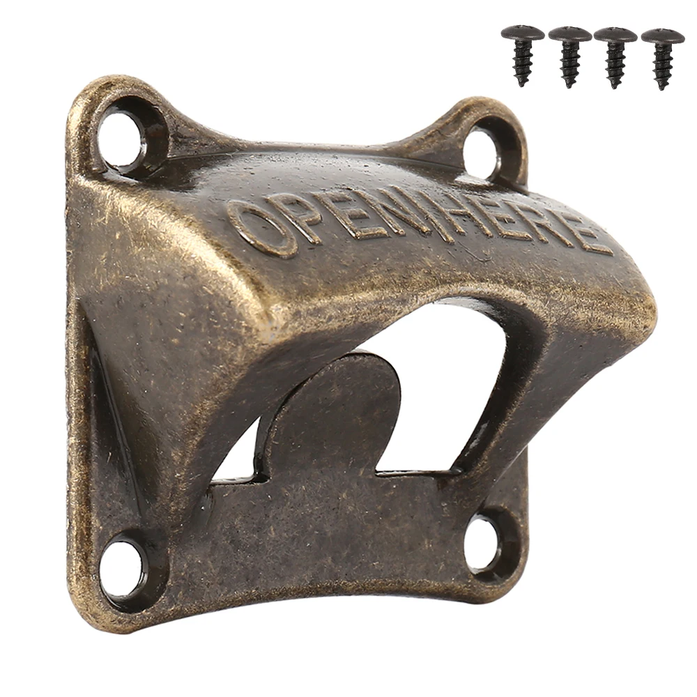

Vintage Bronze Wall Mounted Opener Wine Beer Soda Glass Cap Bottle Opener Kitchen Bar Gift Zinc Alloy About 65x60x30mm
