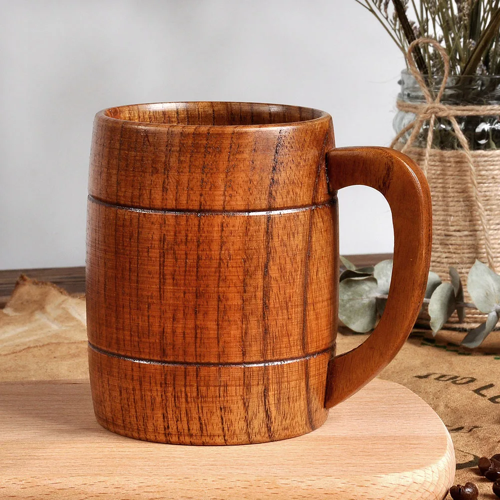 Природы 400 мл Дерево ююба Чай чашка с ручкой пиво кофе воды деревянная чашка теплозащитные вечерние Питьевая Посуда