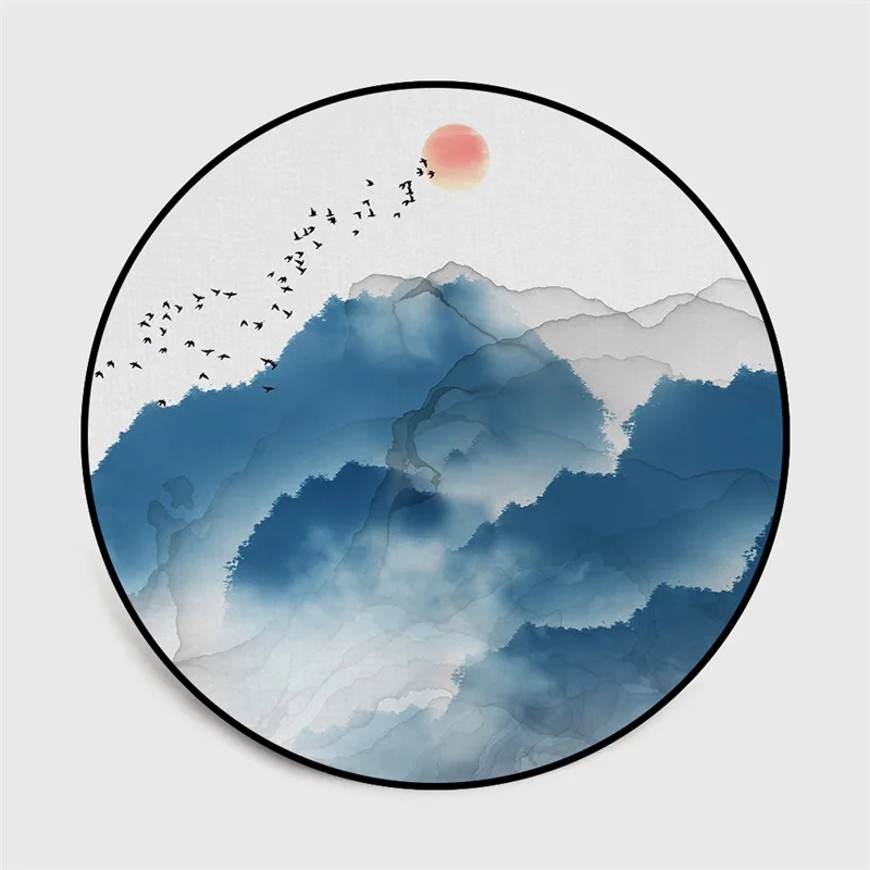 

Loartee Chinese Style Abstract Ink Painting Landscape Landscape Round Rug Bedroom Living Room Children's Room Kitchen Home Decor