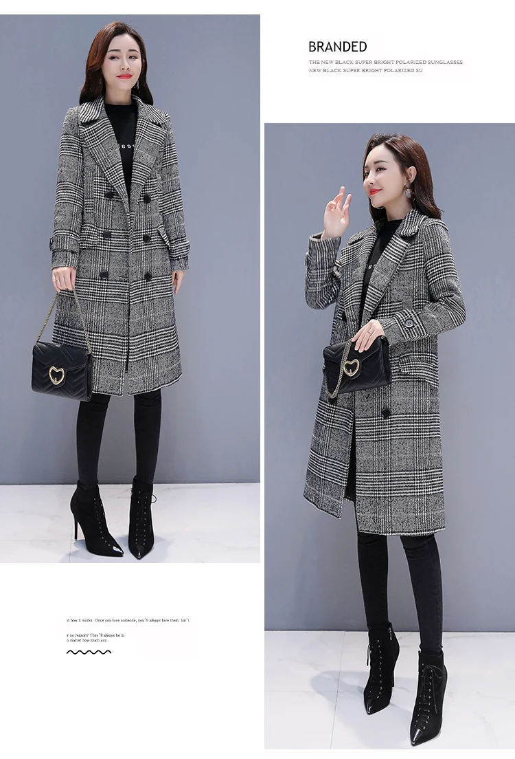 Hodisytian Winter Women Wool Blends Plaid Trench Coat Elegant Outerwear Casual Loose Thick Cardigan Female Cashmere Overcoat