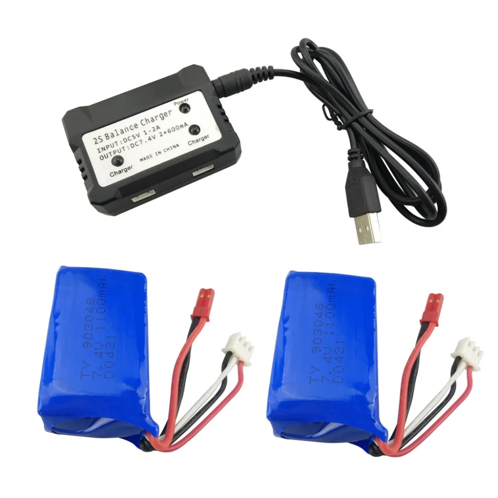 

2PCS 7.4V 1100mah Lithium Battery with 2-in-1 Charger for WLtoys A949 A959 A969 A979 S989 V912 T23 T55 F45