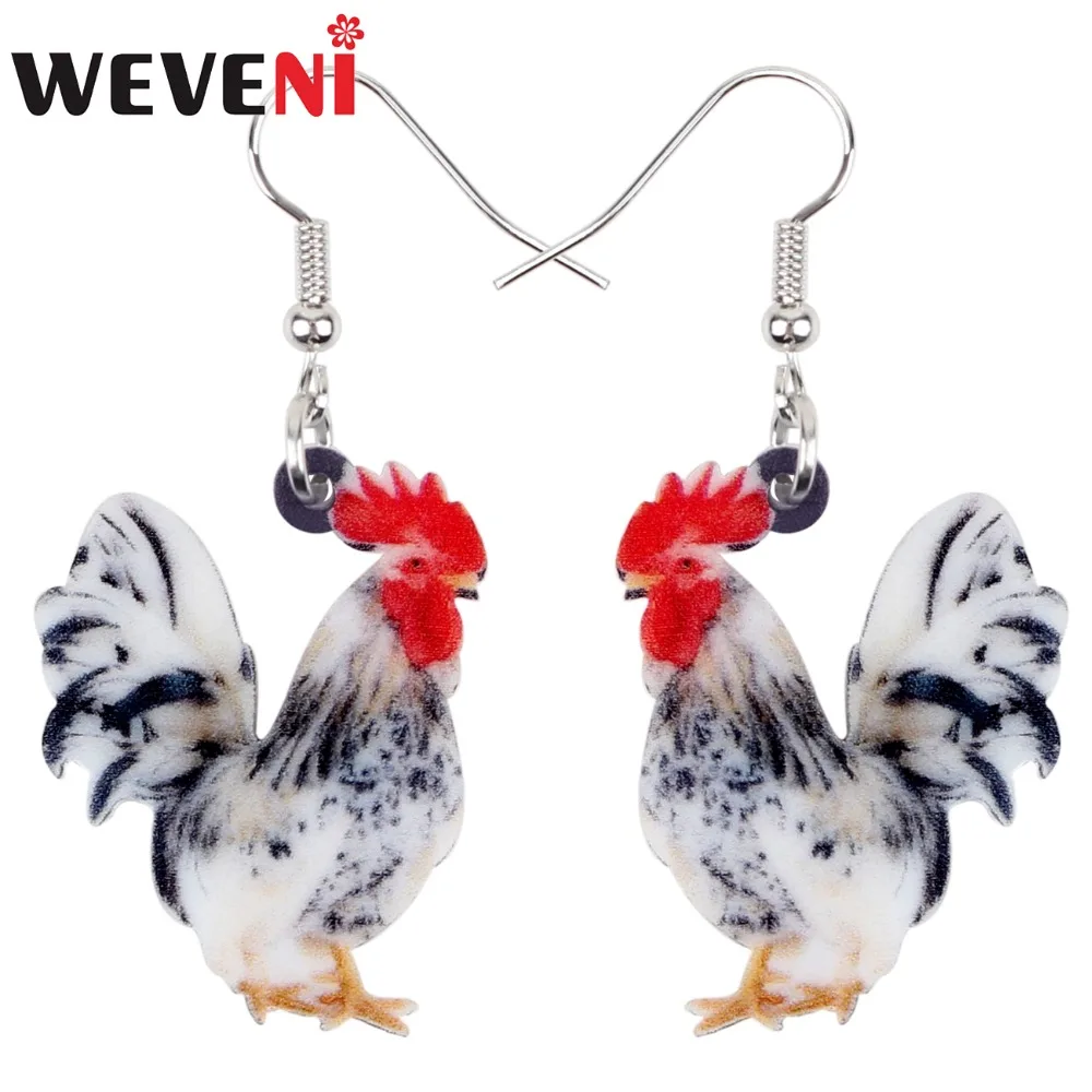 

WEVENI Acrylic Floral Rooster Chicken Earrings New Long Dangle Drop Fashion Fowl Farm Animal Jewelry For Women Girls Female 2018