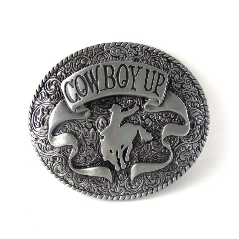 Vintage western Cowboy Up Oval Gray Belt Buckle metal factory wholesale custom cowboy belt ...