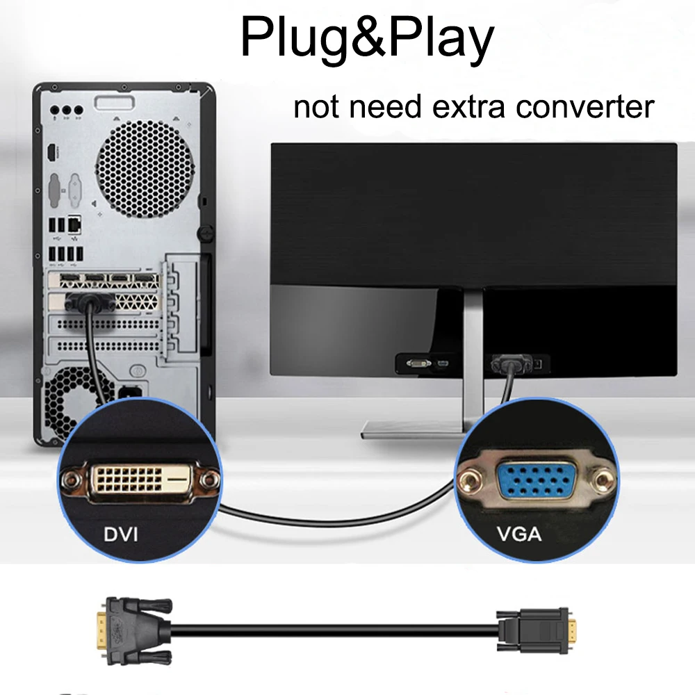 PCER DVI 24+ 5 к VGA кабель адаптер DVI Мужской к VGA Мужской конвертер цифровой видео кабель DVI VGA кабель монитор ПК HDTV проектор