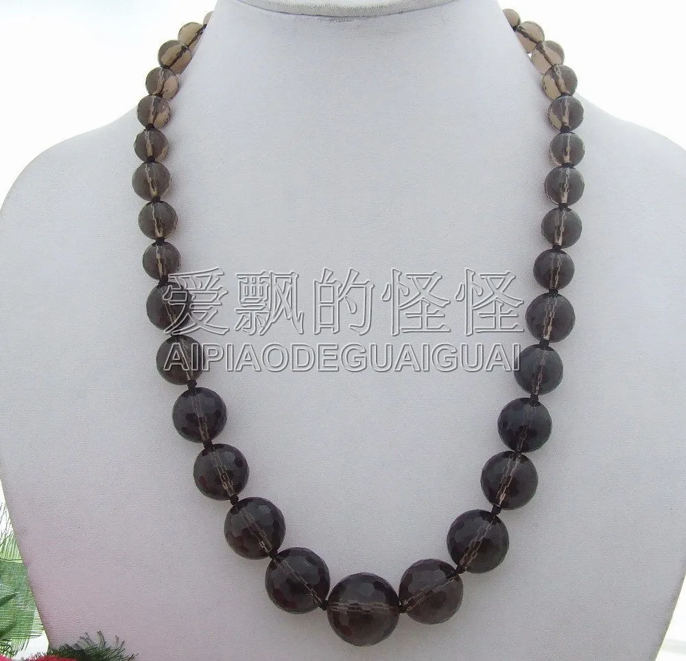 

N031807 Natural 8-20mm Graduated Black Crystal Necklace