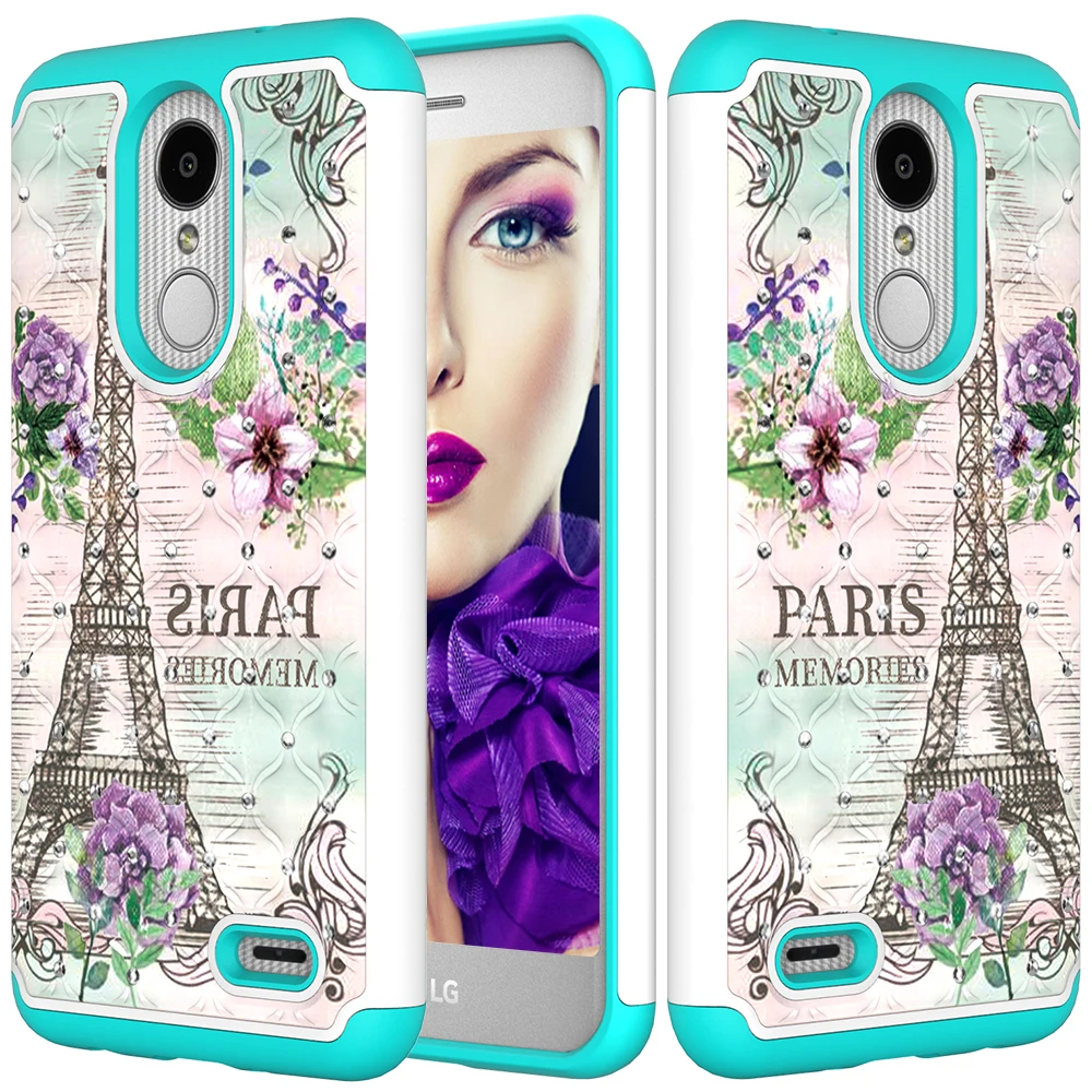 

cute 2 in 1 Painted Flash drilling PC soft cover Anti-fall protection case for LG Aristo 2 plus K8 2018 v30 2018 shockproof