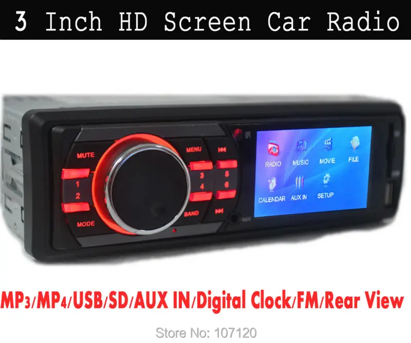 3-дюймовый TFT Экран, 12V автомобильный радиоприемник MP3 MP4 плеер, стерео, 1 Din в приборной панели автомобиля, AUX In, fm-радио, поддержка USB порт/SD, пульт дистанционного управления Управление