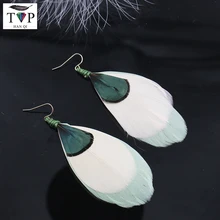 

2018 New Fashion Feather Long Drop Earring Ethnic Boho Big Dangle Statement Earring Wedding Earrings Accessories Female Brincos