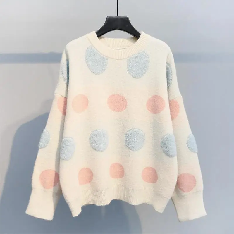 

New Fashion Trend Loose Wave Point Sweater 2019 Spring Autumn Females Casual Colour Luscious Lovely Sweaters Slim Tops