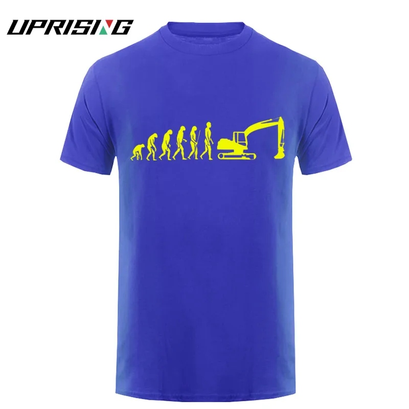 Дизайнерская футболка Эволюция футболка Экскаватор строительная машина гусеница строительный работник Хобби Футболка - Цвет: blue yellow