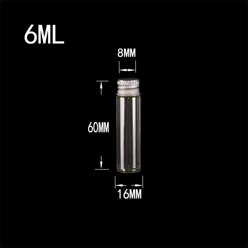 6ml 16*60*8mm Glass Bottles Crafts Cute Bottles Aluminum Screw Caps Empty Wishing Bottles Jars Decorate 100pcs 2