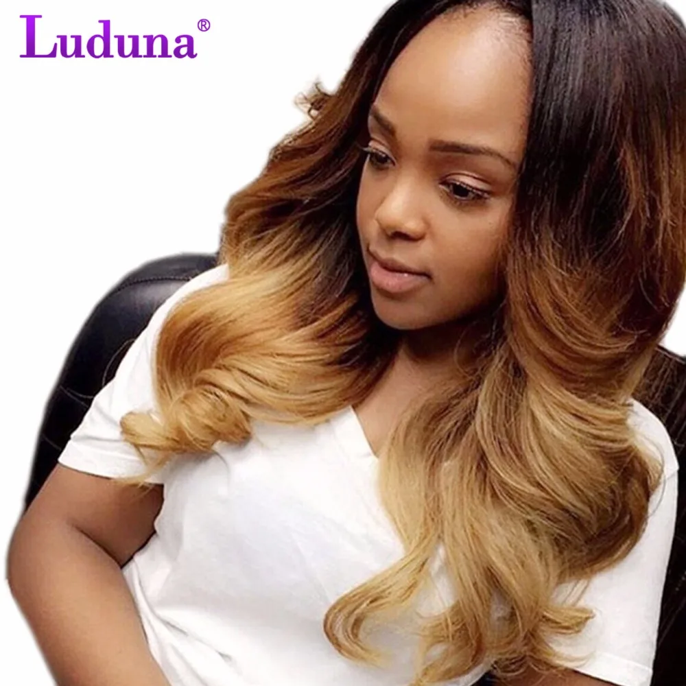 Luduna Ombre Brazilian Hair Body Wave Ombre Human Hair Brazilian Hair Weave Bundles 1B/27 Color Non-remy Hair Can Buy 3 Or 4 Pcs brazilian-body-wave-hair-bundles