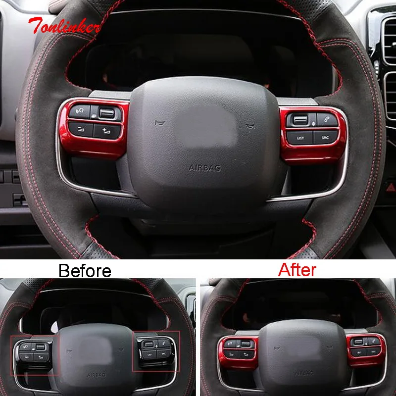 

Tonlinker Interior Steering wheel panel Cover case Sticker for Citroen C5 Aircross 2018-19 Car Styling 2 PCS ABS Covers stickers