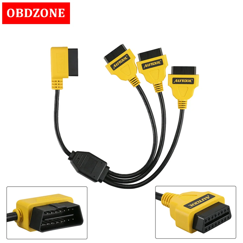 

AUTOOL OBD2 Y Splitter 3 in 1 Extension Cable 16pin OBDII J1962M to 3-J1962F splitter OBD2 Extended Connector
