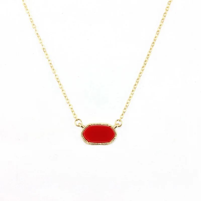 Модное Брендовое мини овальное ожерелье из смолы с золотой оправой и подвеской для женщин, Трендовое изысканное ожерелье-чокер на цепочке, изысканное ювелирное изделие - Окраска металла: Gold Red