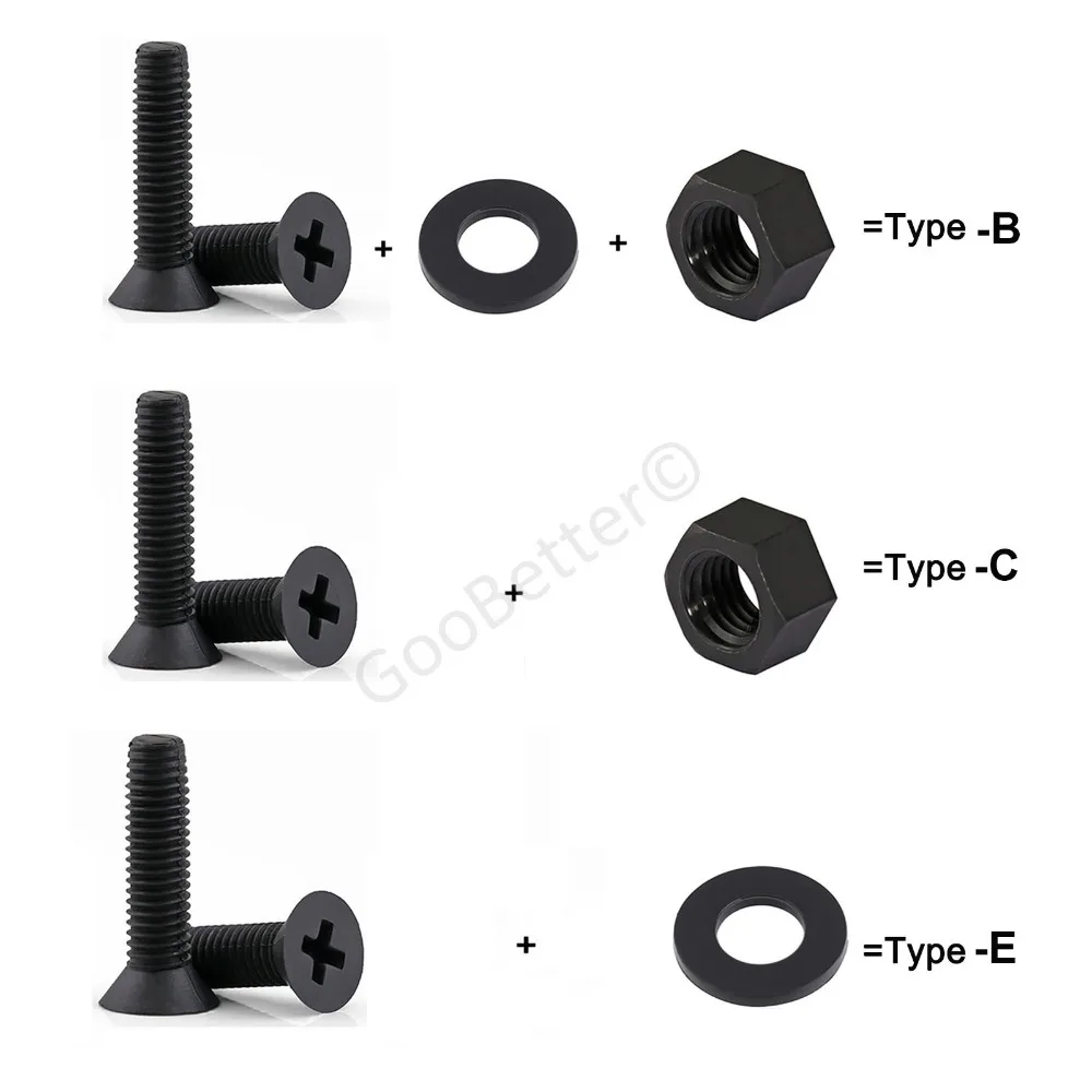 

M4 Flat Head Screws Phillips Black Plastic Nylon Countersunk Screw+Nut+Flat Washer Kit Length 6mm 8mm 10mm 12mm 15mm 20-30mm