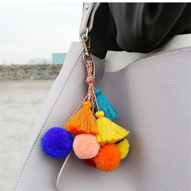 

New Hair Ball Tasseled Bag Pendant Key Chain Fastener Female Fashion Explosive Key Pendant 2019 Jewelry Accessories