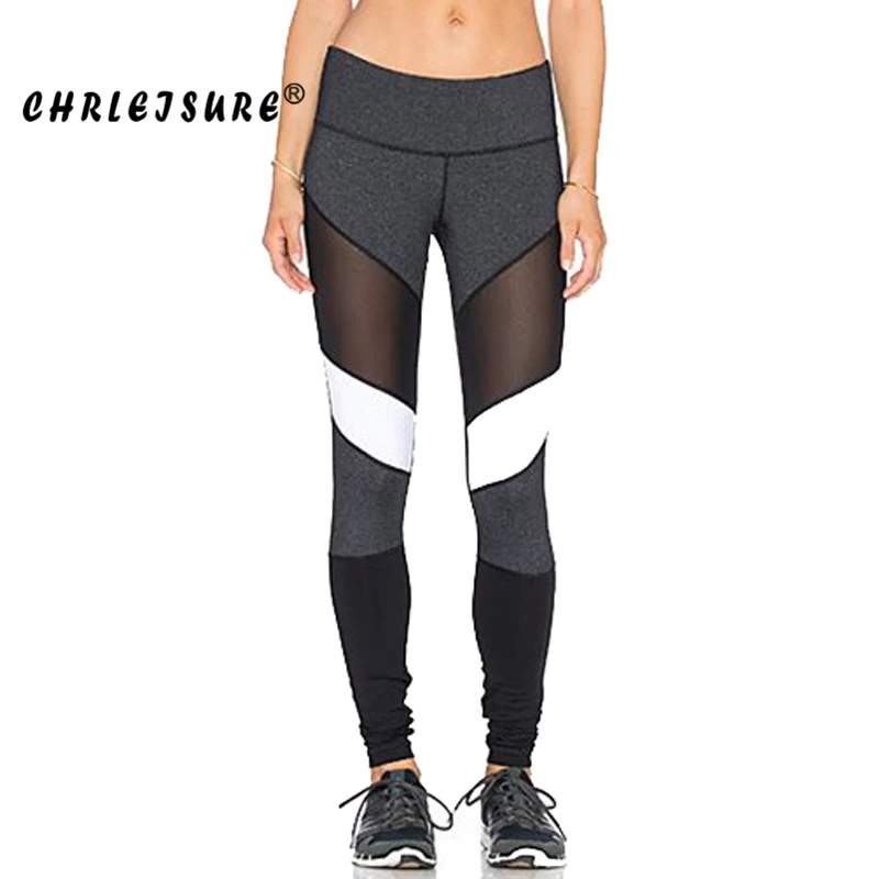 CHRLEISURE S-XL أسود أبيض اللون خليط طماق سراويل رياضية السراويل Legins كبيرة حجم مرونة النساء شبكة طماق