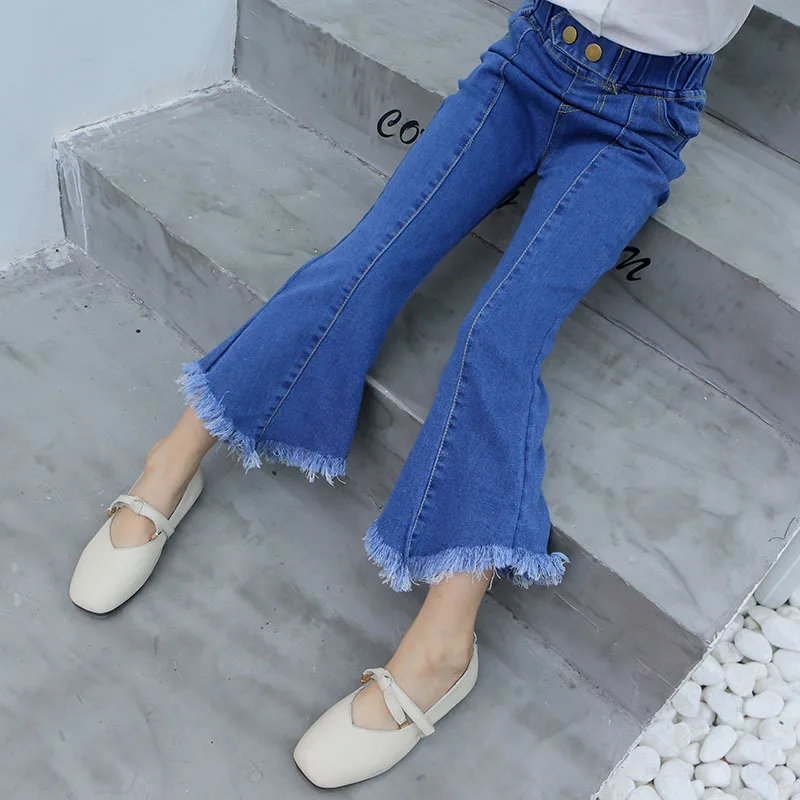 

Baby Girl Jeans Kids clothes bell-bottom trousers Spring Autumn Denim bells Girls flares Jeans Raw edge Fashion washed pants