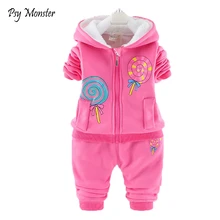 Комплекты одежды для девочек; осенний плотный теплый костюм для девочек; детский Бархатный спортивный костюм для маленьких девочек; зимняя одежда